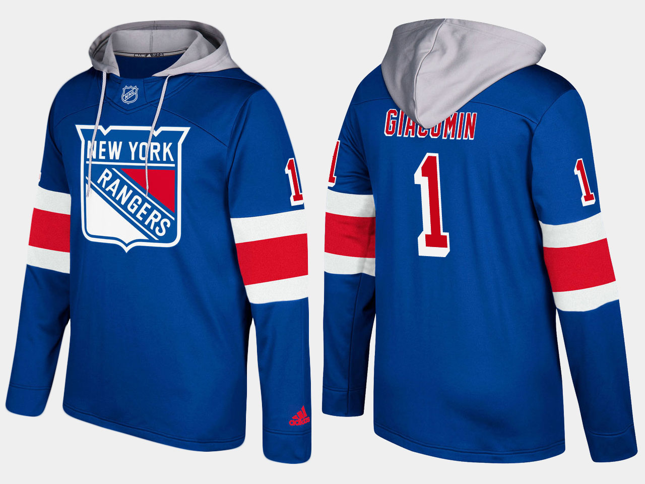 Men NHL New York rangers 1 retired eddie giacomin blue hoodie